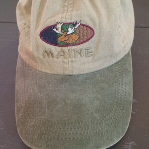Maine Embroidered Cap Green And Tan. OS Full Velcro Adjustment. Used